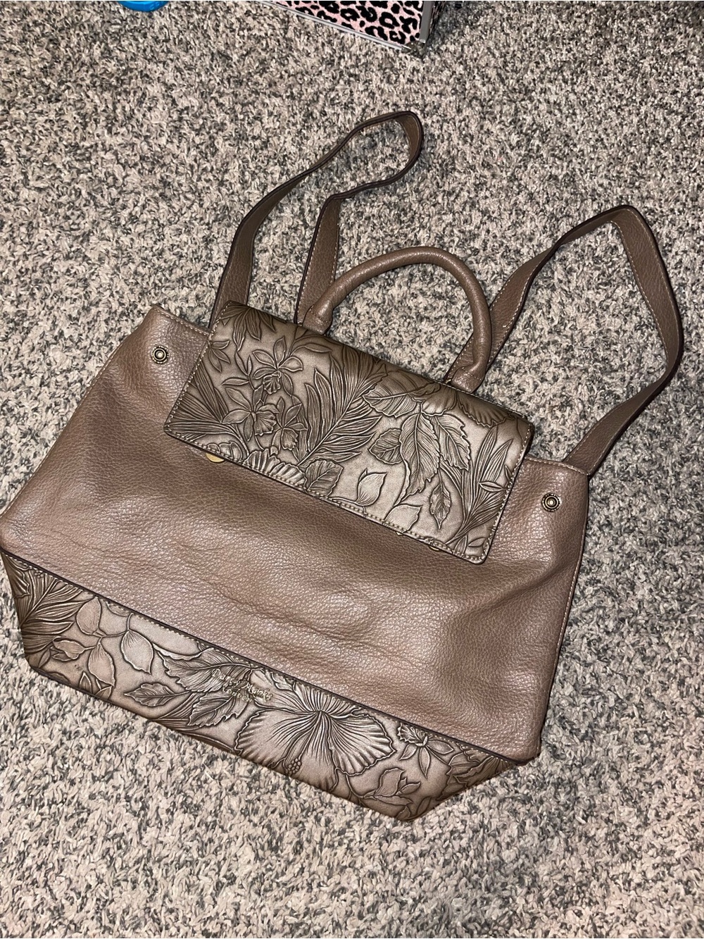 Brown Floral Embossed Leather back pack